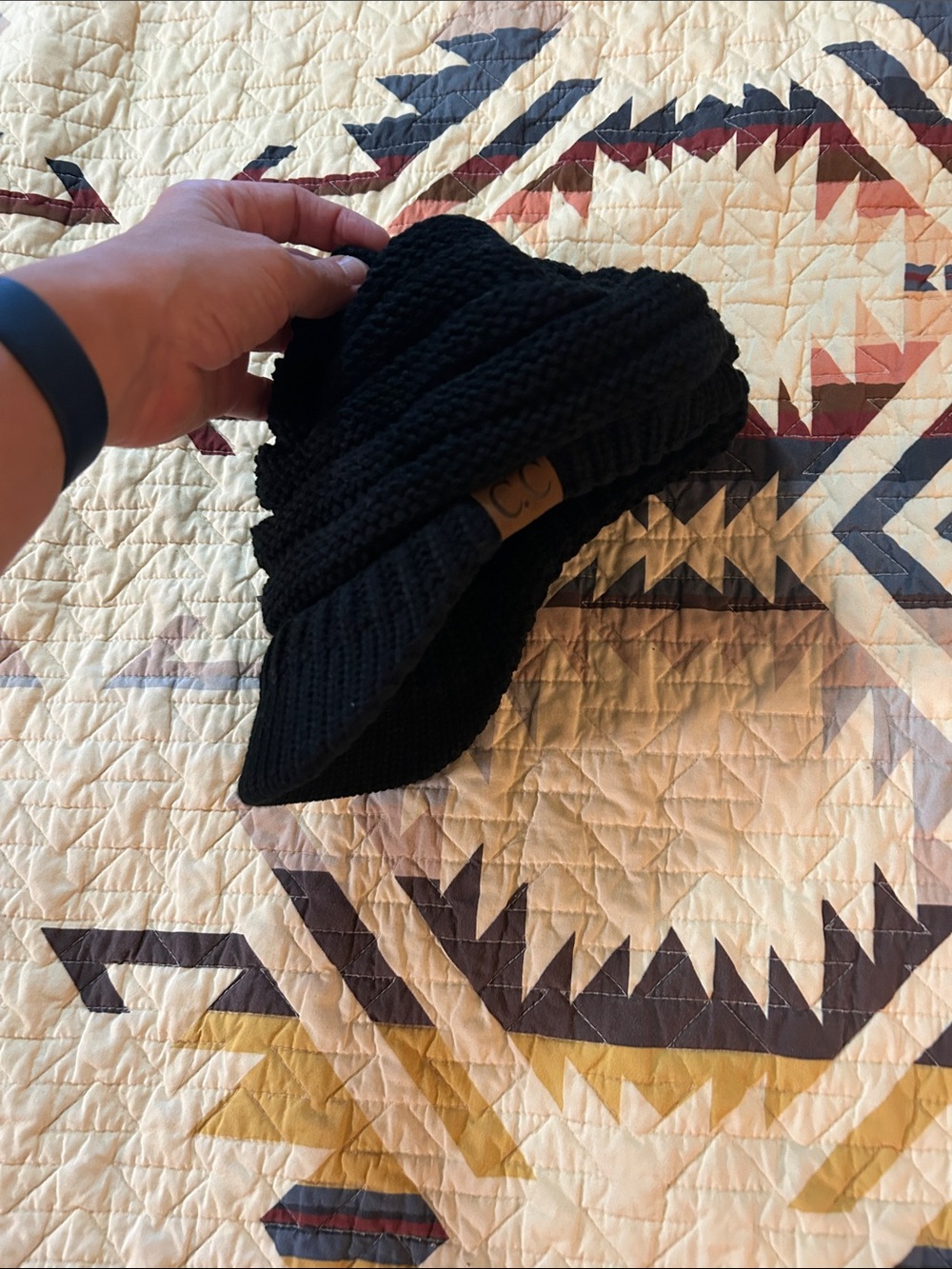 CC Black Knit Visor Beanie for Women